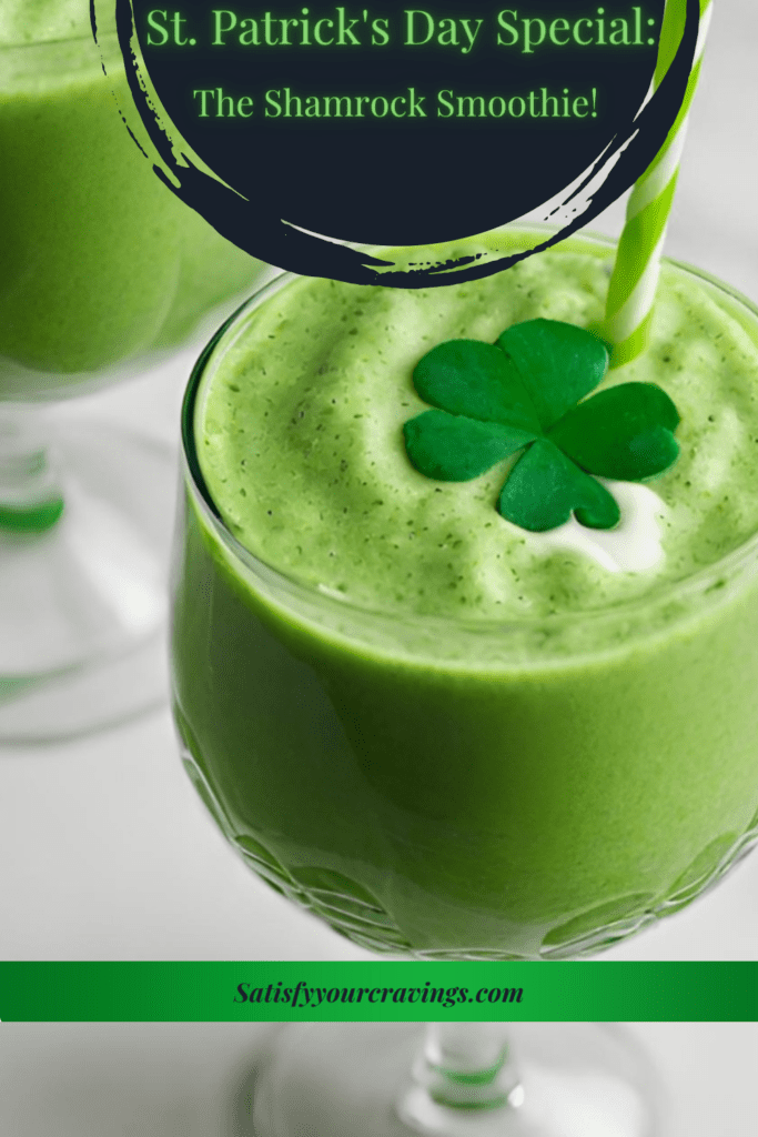 Image of a vibrant green Shamrock Smoothie in a glass garnished with fresh mint leaves, showcasing its refreshing and nutritious qualities.