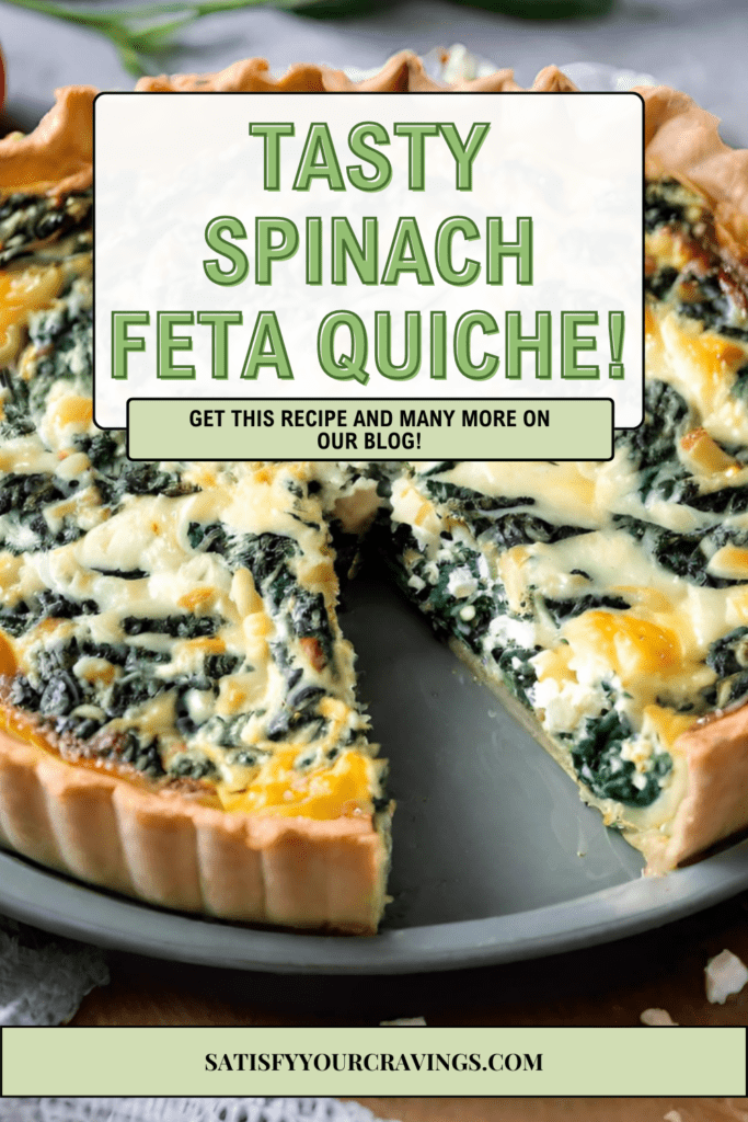 A homemade Spinach Feta Quiche, featuring a golden-brown crust and a creamy, flavorful filling.