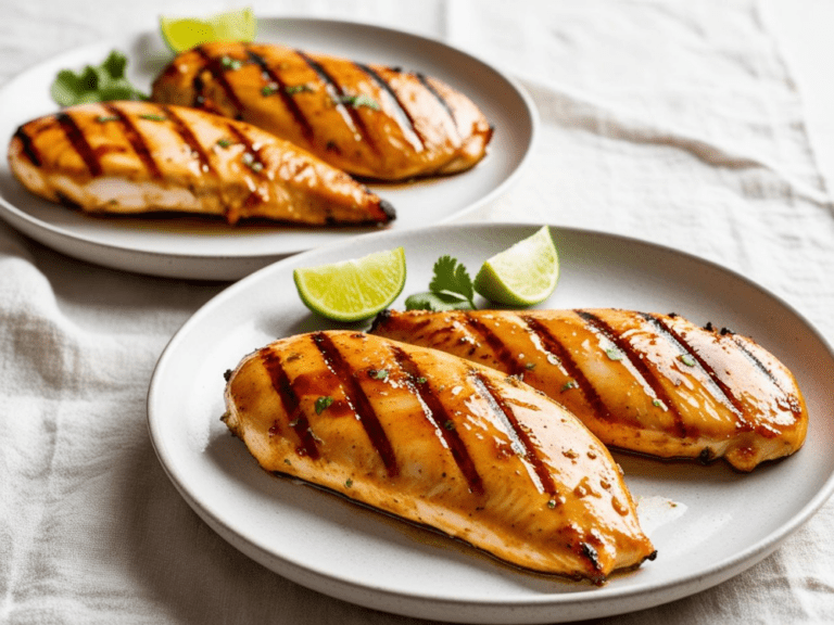 Grilled margarita chicken on wooden serving board with guacamole and salsa Title: Grilled Chicken Board with Guac & Salsa