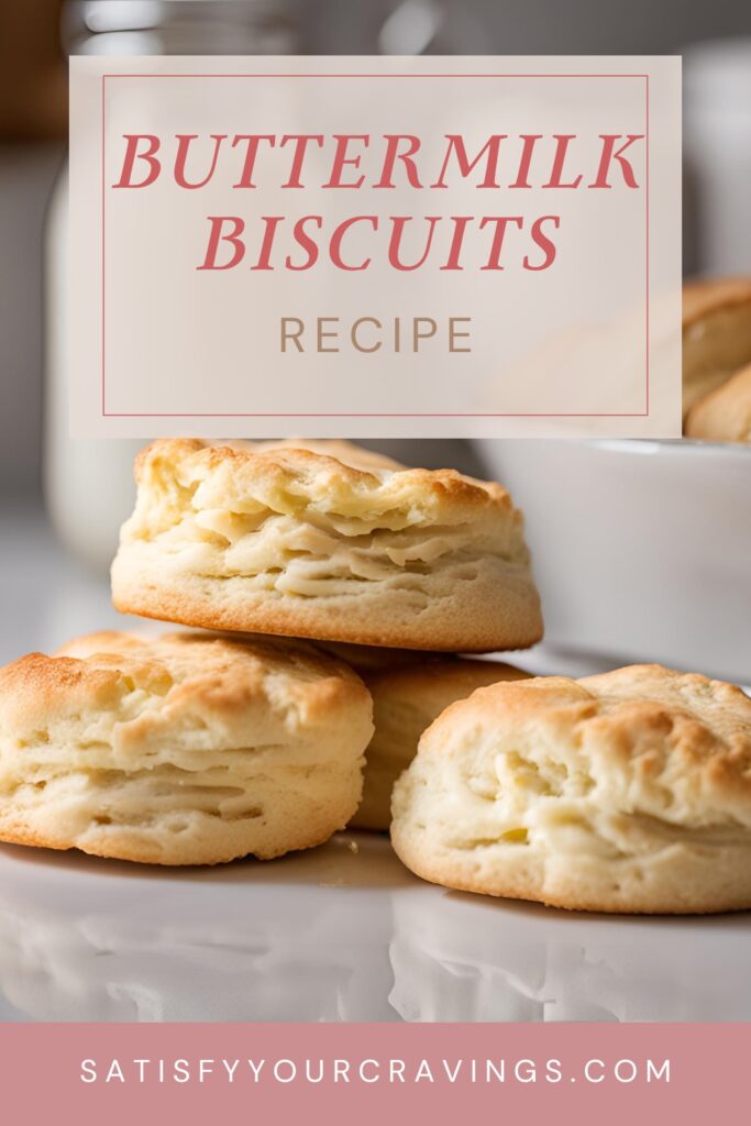 Freshly baked flaky buttermilk biscuits on a white plate, with a bowl of biscuits and milk bottles in the background, ready to be served.