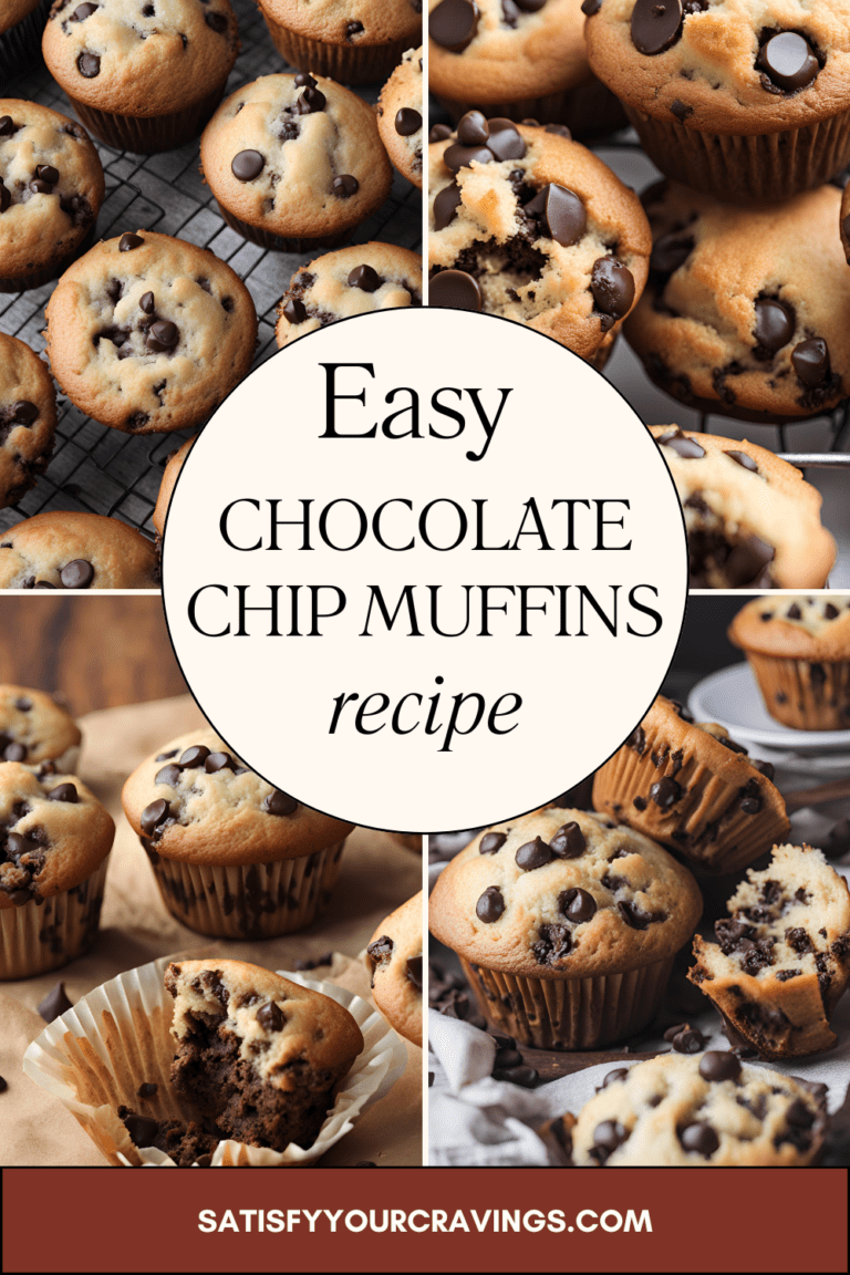 Close-up of freshly baked chocolate chip muffins, golden brown and loaded with gooey chocolate chips, cooling on a wire rack. Perfect for a delicious homemade breakfast or snack.