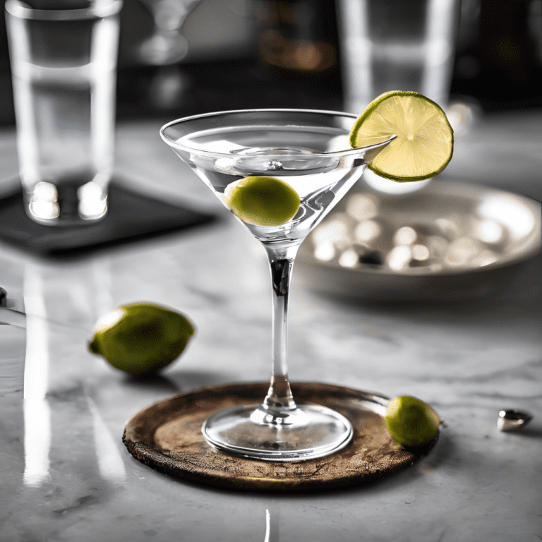 Classic Vodka Martini in a chilled glass garnished with two olives and a slice of lime, set against a stylish kitchen background. Perfect cocktail for elegant parties and sophisticated evenings. #ClassicVodkaMartini #CocktailRecipes #ElegantDrinks