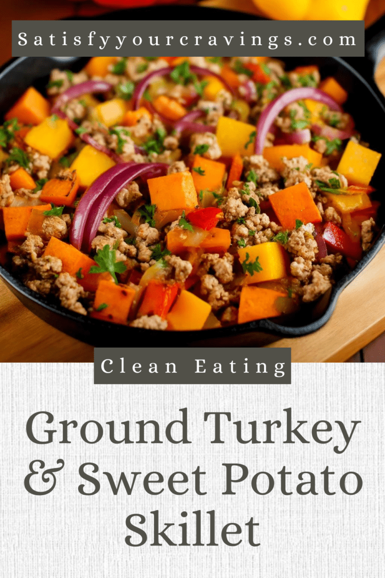 A colorful Ground Turkey and Sweet Potato Skillet garnished with fresh parsley, served in a cast-iron skillet.