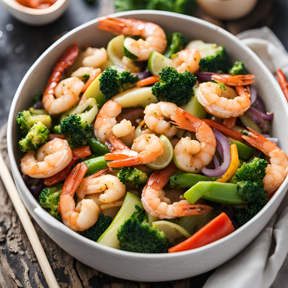 Healthy and vibrant Garlic Shrimp Stir Fry with broccoli, bell peppers, and onions in a savory garlic-ginger sauce. Perfect for a quick and easy dinner. Get the full recipe on satisfyyourcravings.com. #GarlicShrimpStirFry #HealthyDinnerIdeas #QuickStirFryRecipe