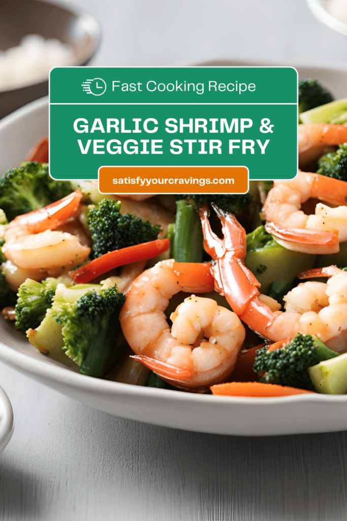 Delicious Garlic Shrimp and Veggie Stir Fry recipe from Satisfy Your Cravings. Quick and easy healthy dinner with shrimp, broccoli, and bell peppers in a savory garlic-ginger sauce. Perfect for busy weeknights. #GarlicShrimpStirFry #HealthyDinnerIdeas