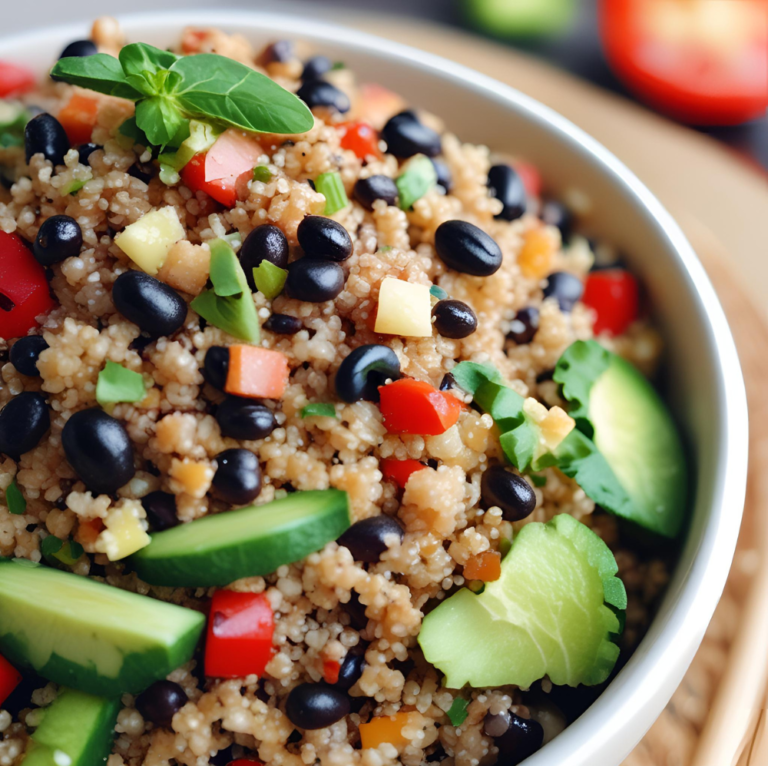 Quinoa and Black Bean Salad with Red Bell Peppers and Avocado