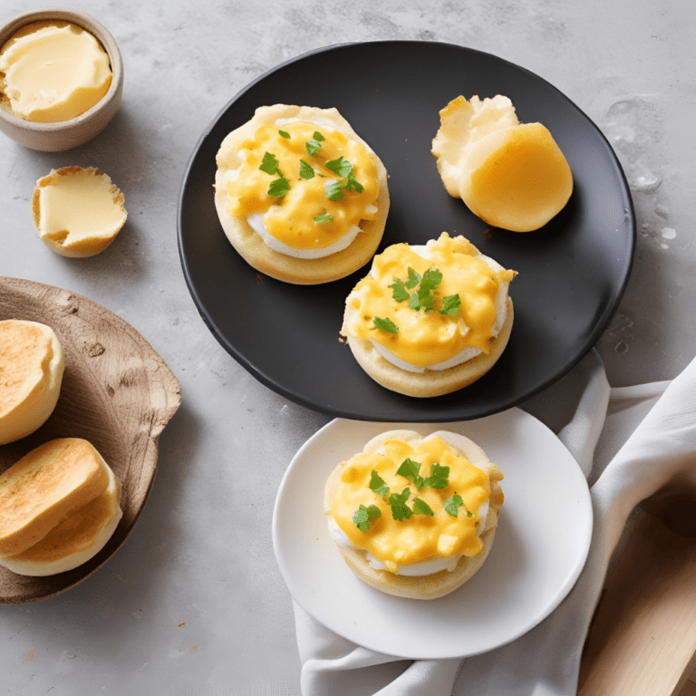 Mini Egg and Cheese Breakfast Sandwiches on a black plate, garnished with fresh herbs.