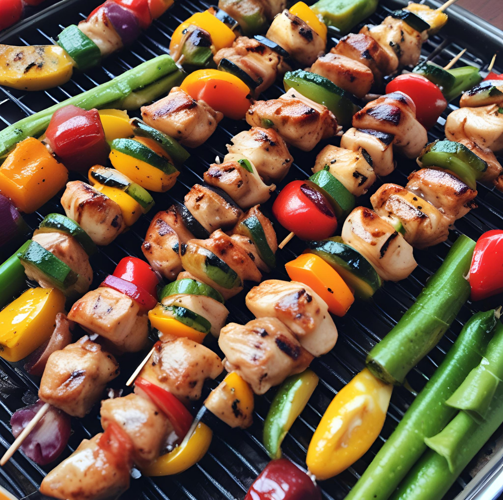 Colorful Grilled Chicken Kabobs on the grill