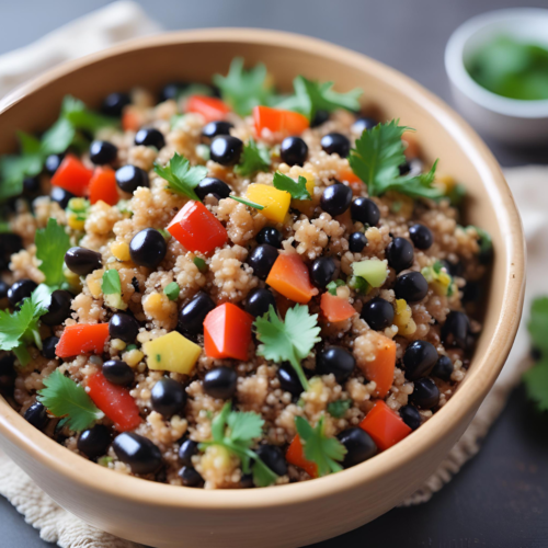 Quinoa and Black Bean Salad with Bell Peppers and Cilantro