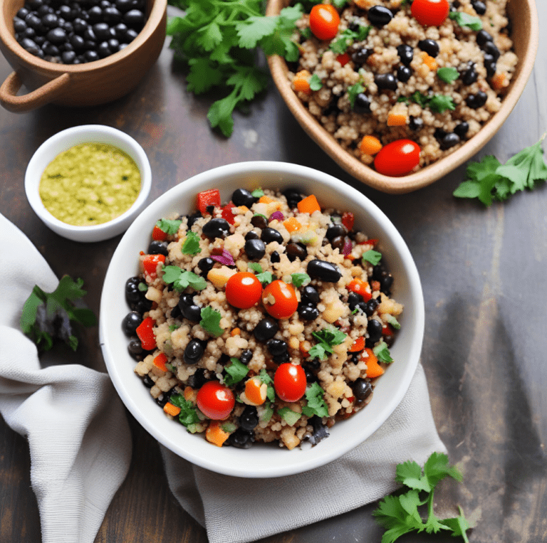 Quinoa and Black Bean Salad with Cherry Tomatoes and Cilantro