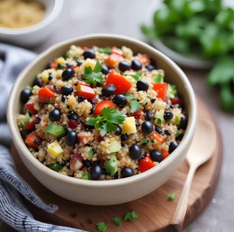 Quinoa and Black Bean Salad with Cherry Tomatoes and Cilantro