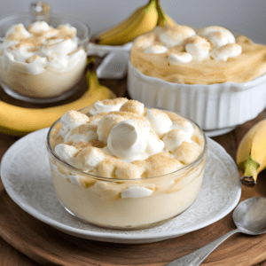 Classic homemade banana pudding with layers of creamy custard, ripe bananas, and whipped topping, served in a glass bowl.