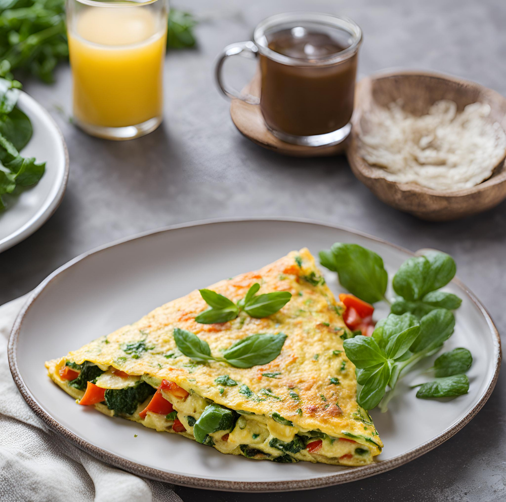 Colorful Vegetable Omelette with Spinach and Red Peppers on a Plate