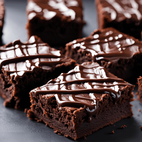 Fudgy brownies with a chocolate drizzle.