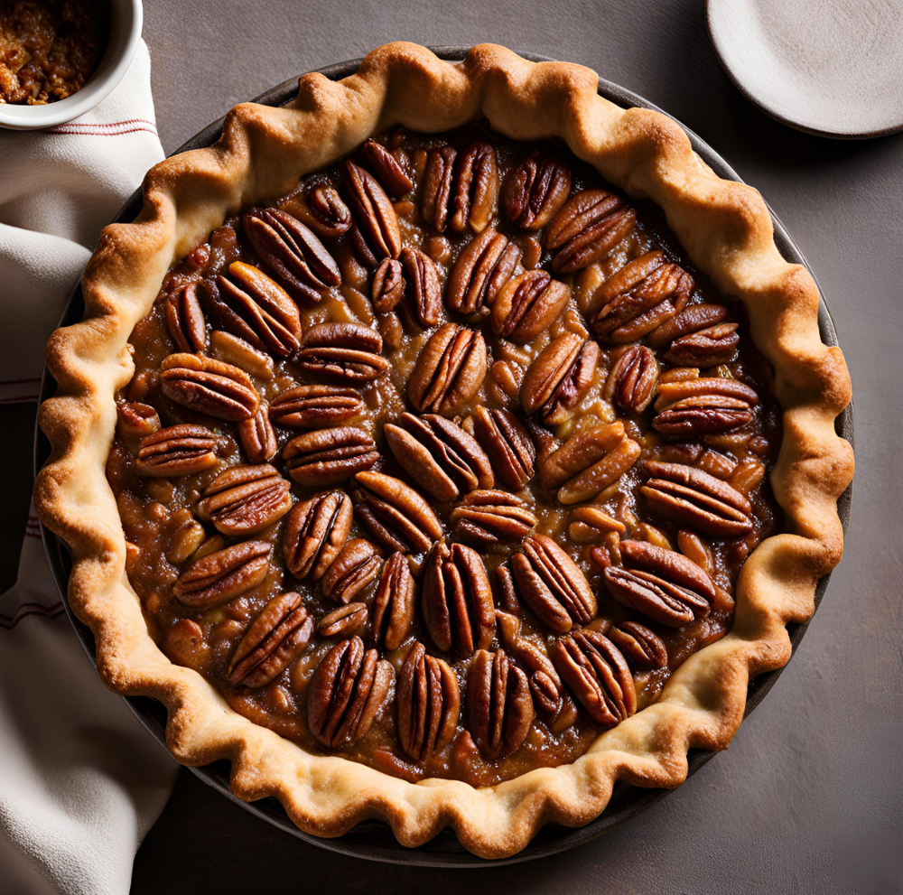 Classic pecan pie with golden crust