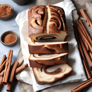 Freshly baked Cinnamon Swirl Bread with cinnamon sticks