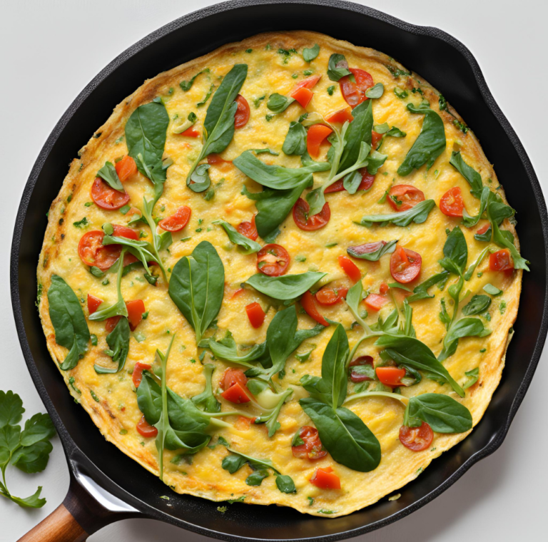 Delicious Vegetable Omelette Served with Coffee and Orange Juice