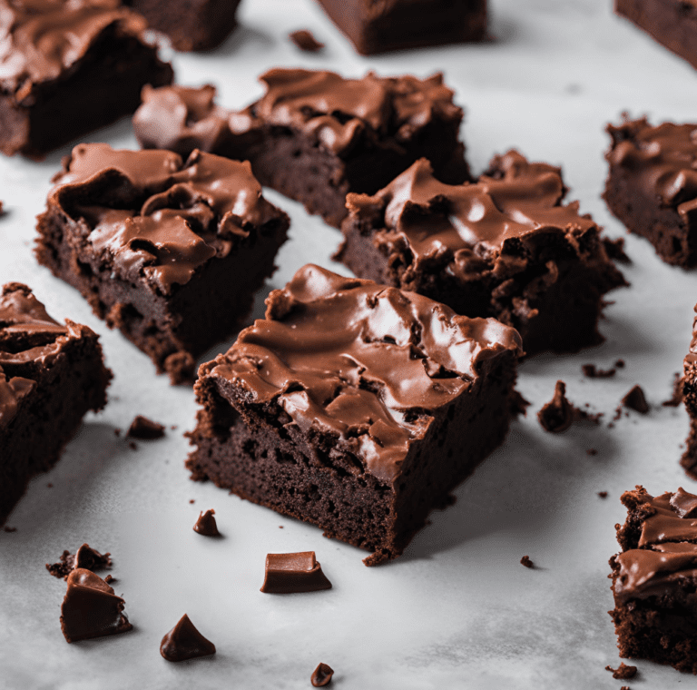 Fudgy brownies with a textured chocolate top.