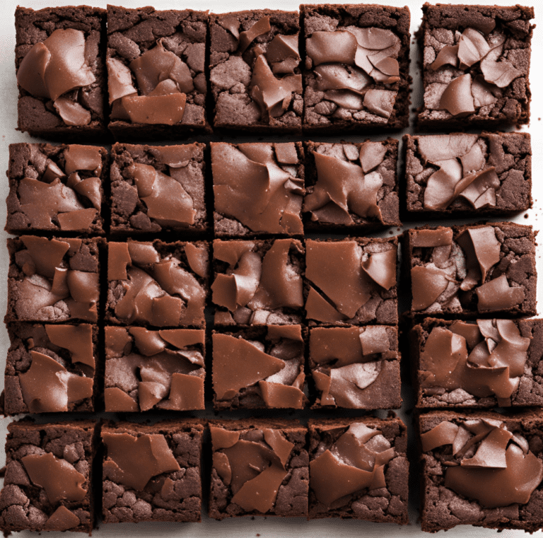 Sliced fudgy brownies arranged neatly.