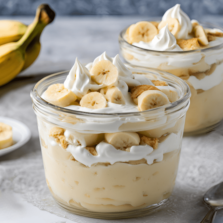 Homemade banana pudding with layers of custard, bananas, and whipped cream, served in a glass bowl.