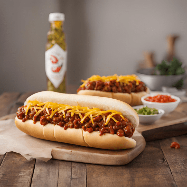 Chili Coney Dogs with chili and cheese on a wooden board