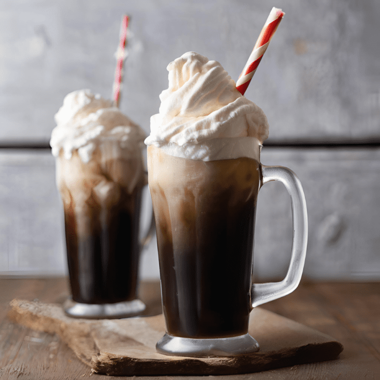 Two tall glasses of root beer floats with whipped cream and red-striped straws.