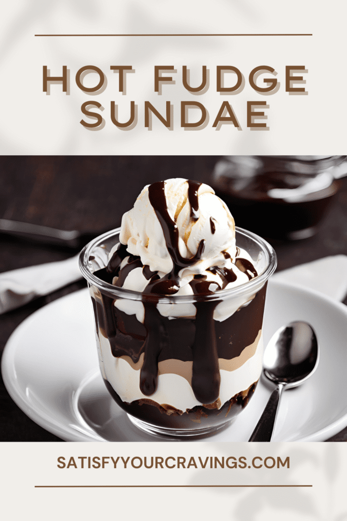 Hot fudge sundae with a mix of vanilla and chocolate ice cream, topped with hot fudge sauce.