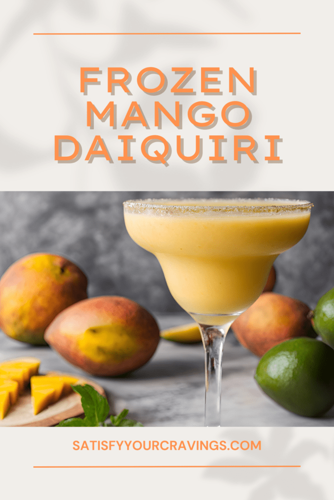 Frozen Mango Daiquiri promotional image with website link.