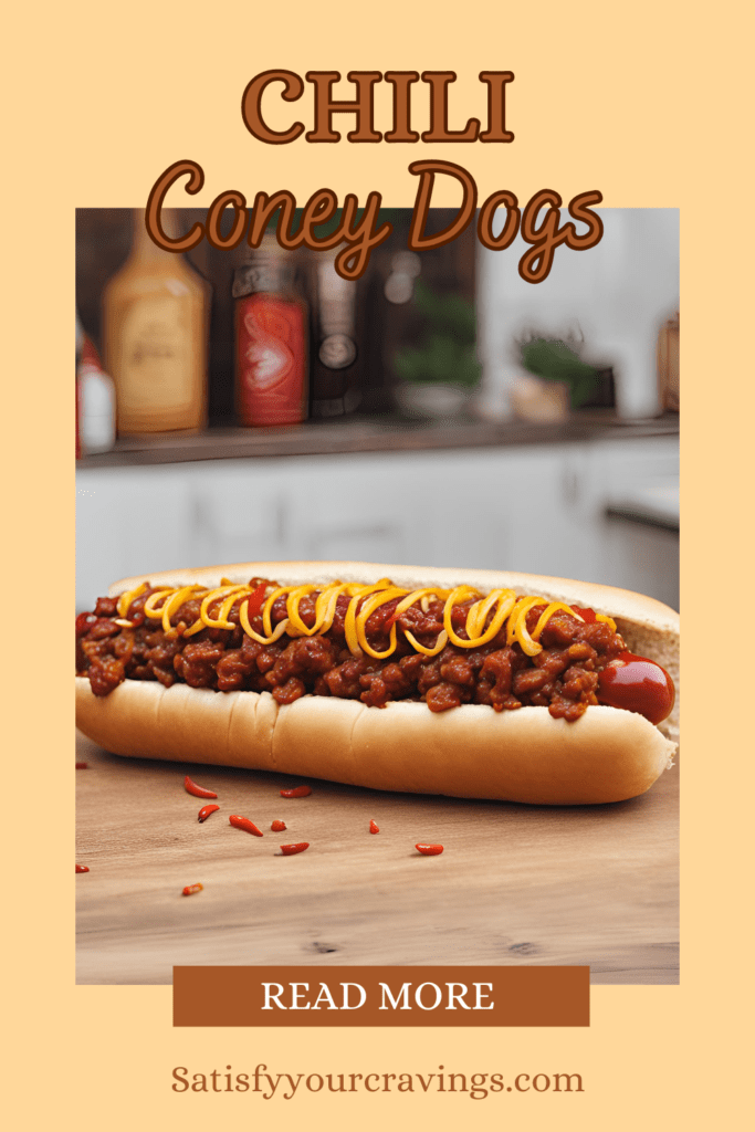 Chili Coney Dog with melted cheese on a wooden table