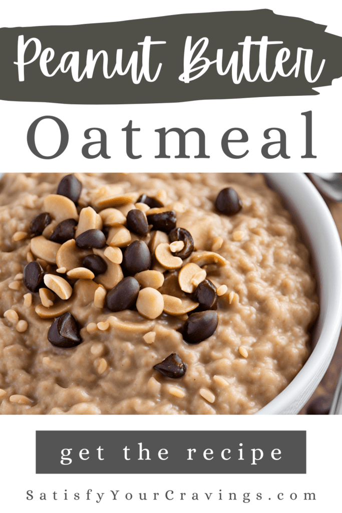 A bowl of peanut butter oatmeal with blueberries and banana slices, placed on a wooden table with scattered blueberries and a lemon slice.