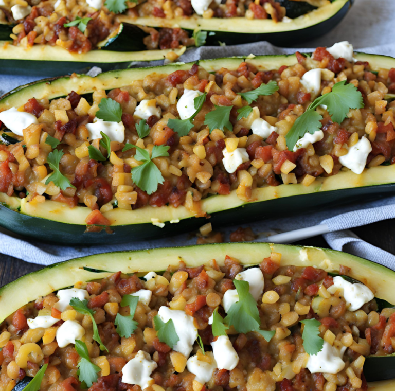 Stuffed Zucchini Boats with Corn and Cilantro Garnish