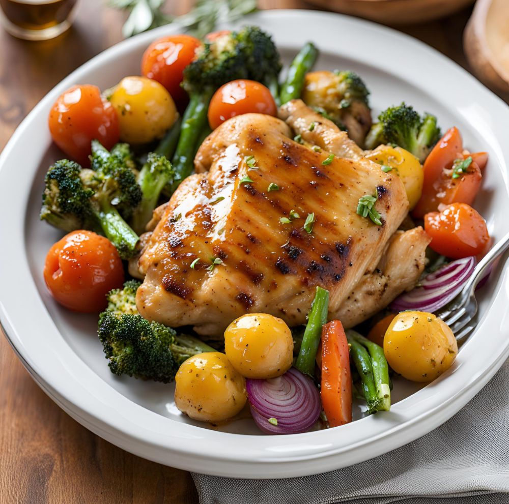 Honey Garlic Chicken with Roasted Tomatoes and Vegetables