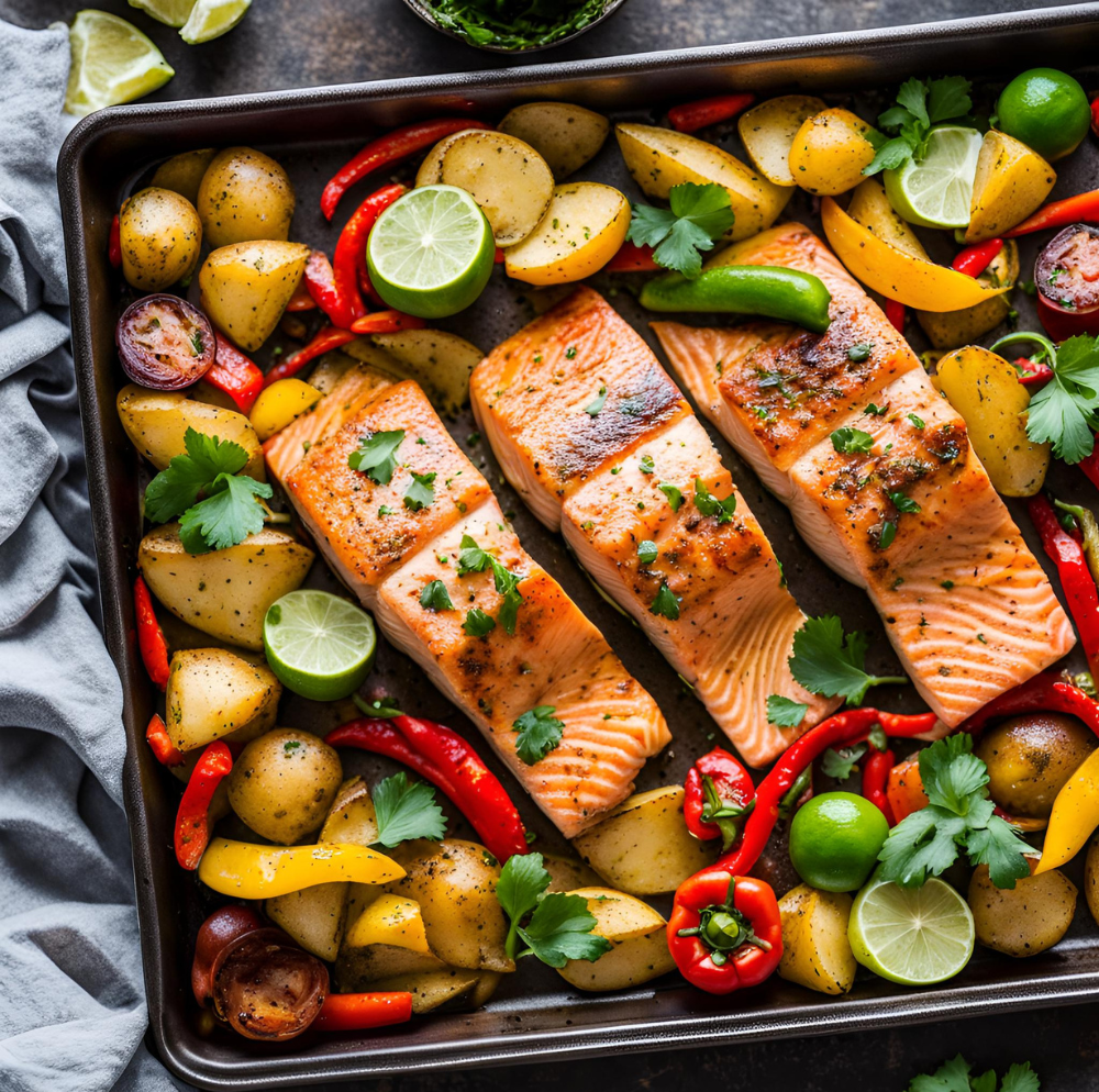 Sheet-Pan Chili-Lime Salmon with Potatoes & Peppers - Satisfy Your Cravings