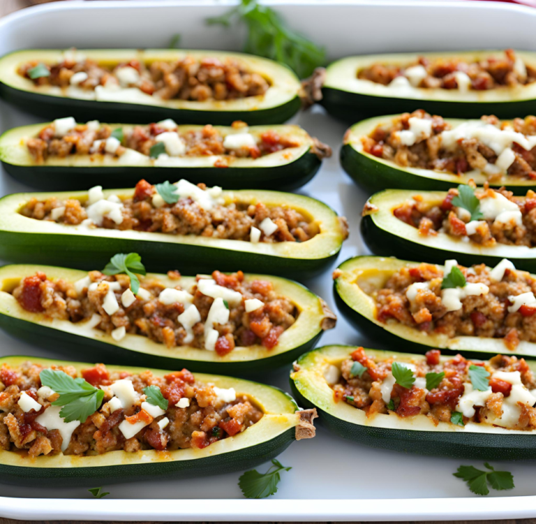 Stuffed Zucchini Boats with Cheese and Parsley Garnish