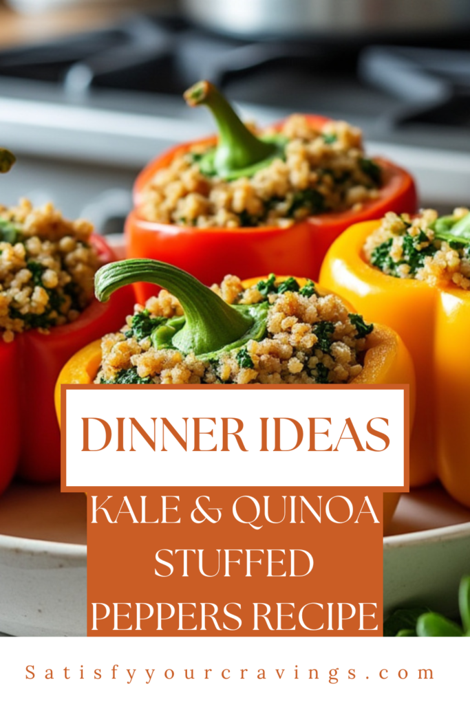 Dinner Ideas: Kale & Quinoa Stuffed Peppers recipe featured on SatisfyYourCravings.com.