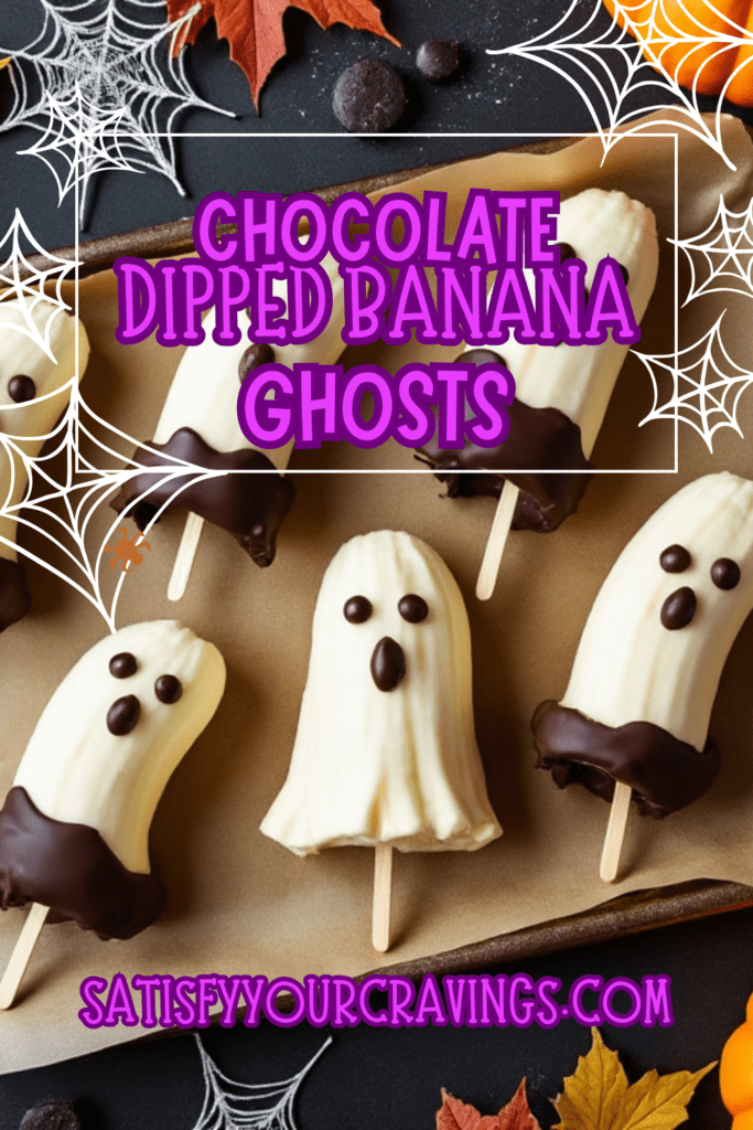 Chocolate Dipped Banana Ghosts on Halloween-Themed Tray