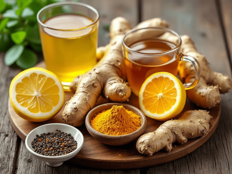 Ginger Turmeric Wellness Drink with Fresh Lemon and Black Pepper