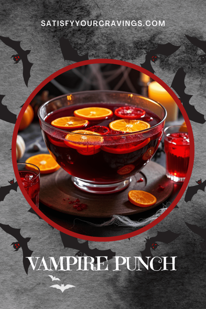 Halloween Vampire Punch advertisement with bats and orange slices.