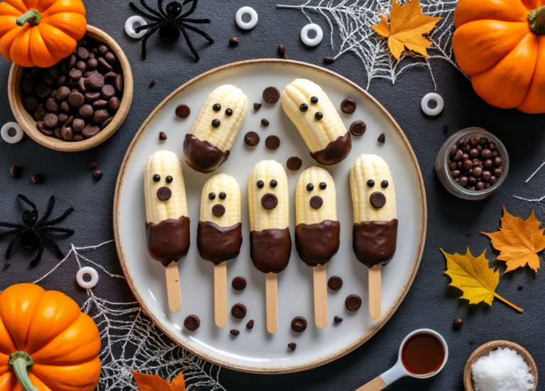 Banana Ghosts Surrounded by Halloween Ingredients