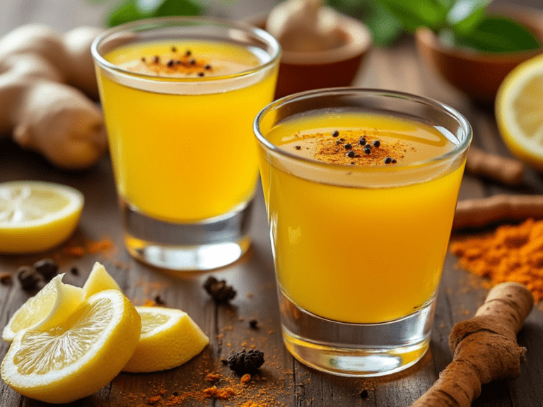 Bottled Ginger Turmeric Wellness Shots with Fresh Ginger and Turmeric Powder