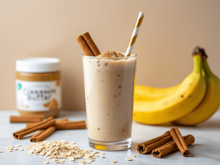 Cinnamon Roll Smoothie with cinnamon sticks and oats