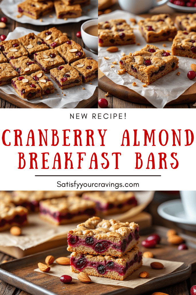 Cranberry Almond Breakfast Bars Pinterest pin promoting the recipe from satisfyyourcravings.com.