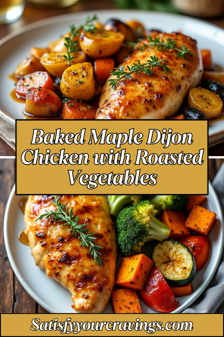 Baked maple Dijon chicken with roasted vegetables Pinterest pin