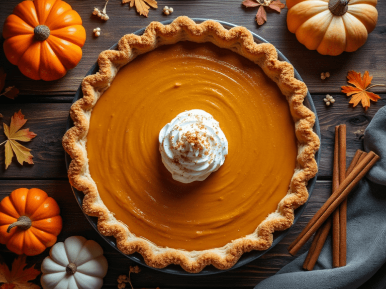 Whole Maple Pumpkin Pie with Whipped Cream Dollop