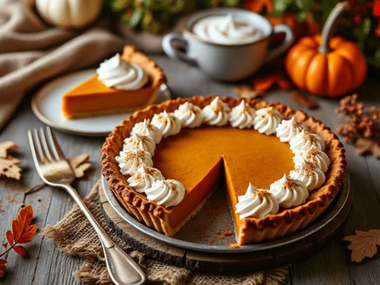 Classic Maple Pumpkin Pie with Slice Removed, Perfect for Thanksgiving