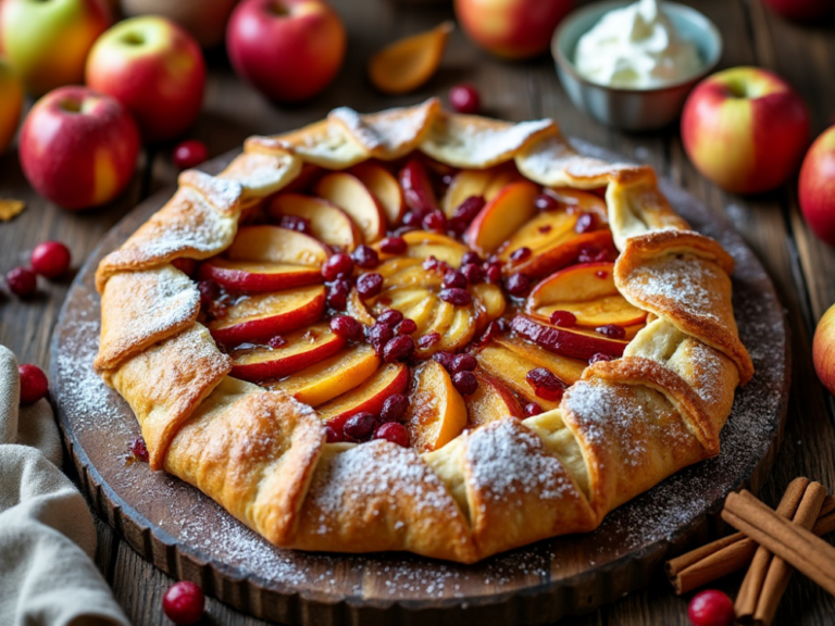 Rustic Apple and Cranberry Galette with title overlay for recipe promotion.