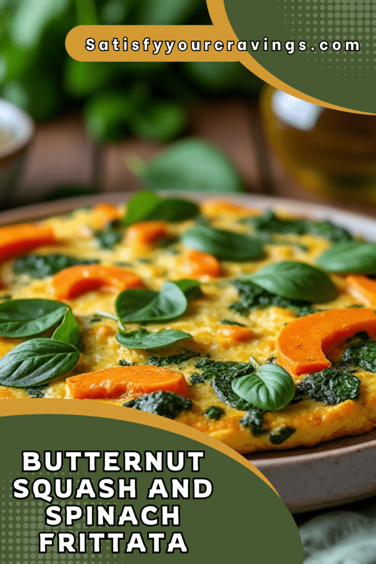 Butternut Squash and Spinach Frittata promotional image with the text "Satisfyyourcravings.com