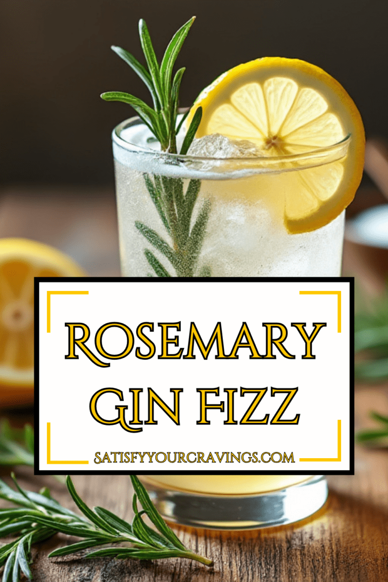 Pinterest image of a Rosemary Gin Fizz with text overlay and website link.