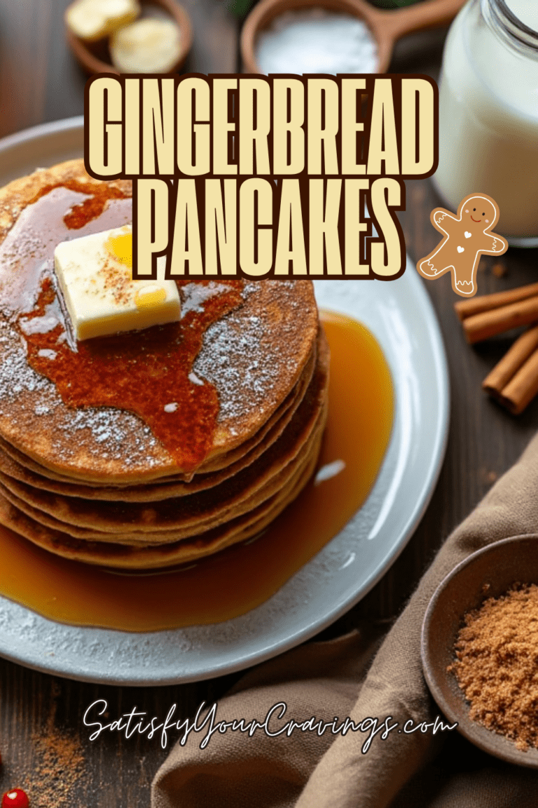 Stack of gingerbread pancakes topped with butter and syrup, surrounded by cinnamon sticks, brown sugar, and milk.