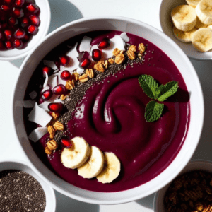 A minimalist pomegranate smoothie bowl w